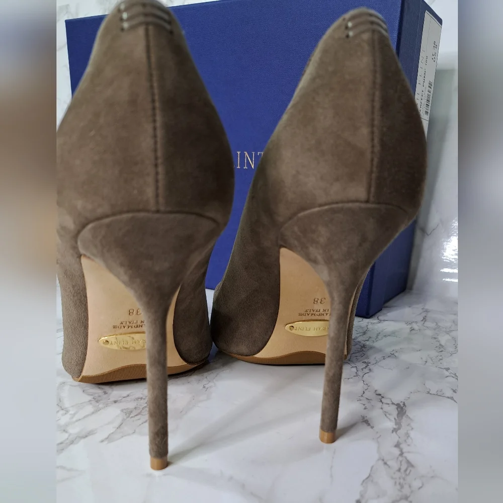 Sarah Flint Taupe Suede Perfect Pump 100 Stiletto Heels Size IT 38- US 8